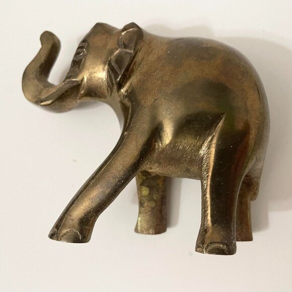 Vintage Brass Elephant Figure 3 Inch Long Trunk Up Figurine - Picture 14 of 16